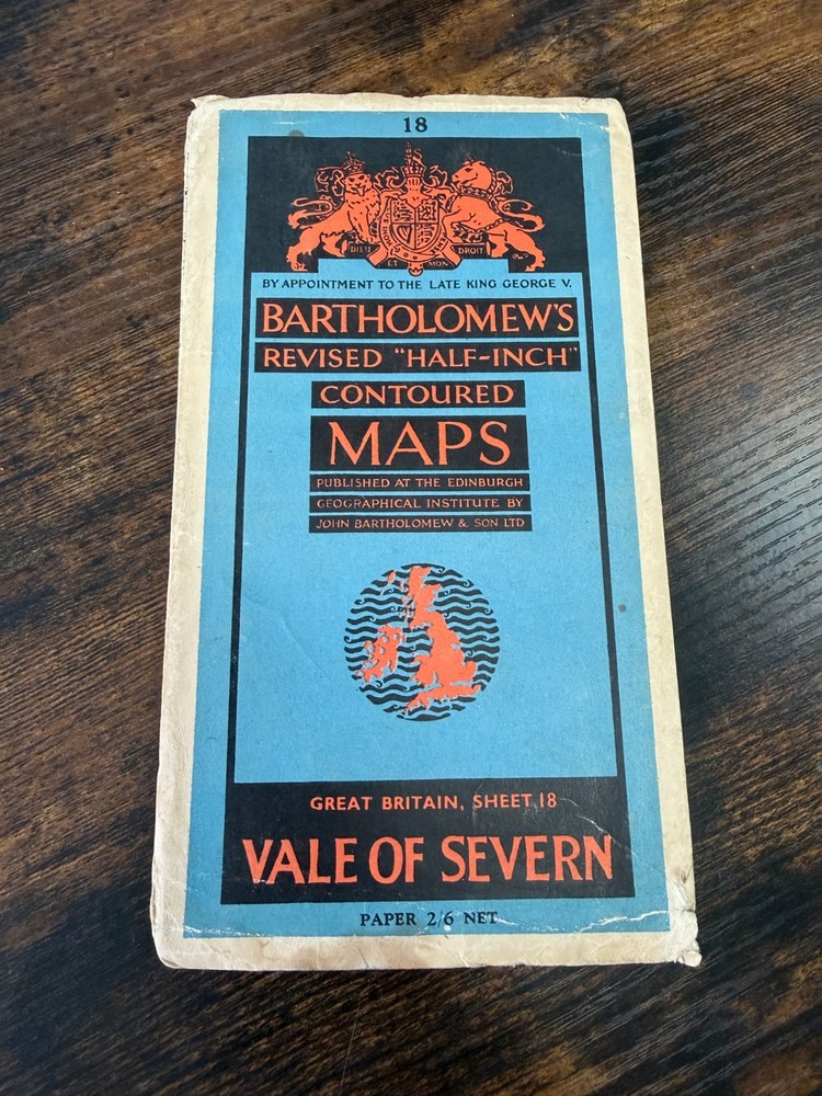 Vintage Bartholomew Half Inch Contoured Map Vale of Severn Sheet 18