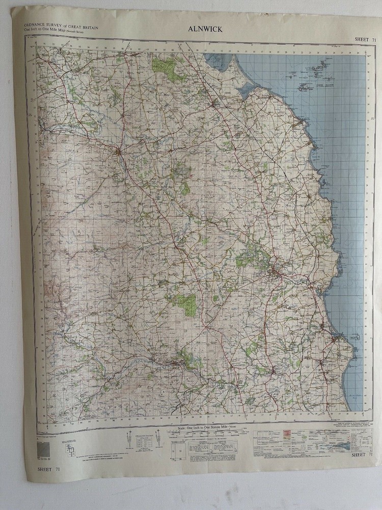 Ordnance Survey, 1 Inch to 1 Mile, Sheet Map no:71, Alnwick, 1956