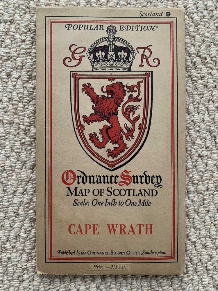 1930 Ordnance Survey One Inch Popular Edition Map 9 Cape Wrath