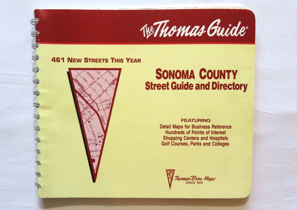 Sonoma County Thomas Guide Vintage 90’s Street Guide CA SF Bay Area Fold Out Map