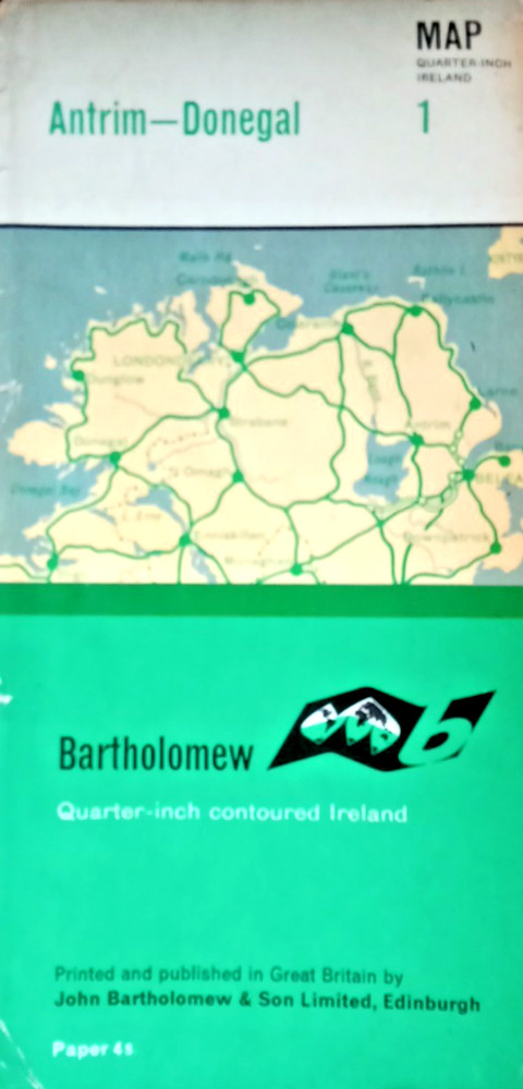 Bartholomew Quarter-Inch Contoured Ireland Map 1 ~ ANTRIM – DONEGAL on Paper