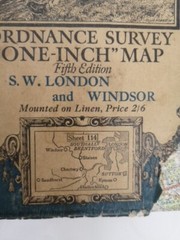 Vintage Ordnance Survey 5th Ed, One Inch Cloth Map, S W London & Windsor, 1934