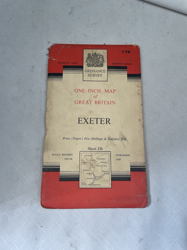 Vintage Ordnance Survey Map Of Great Britain Sheet 176 Exeter Paper