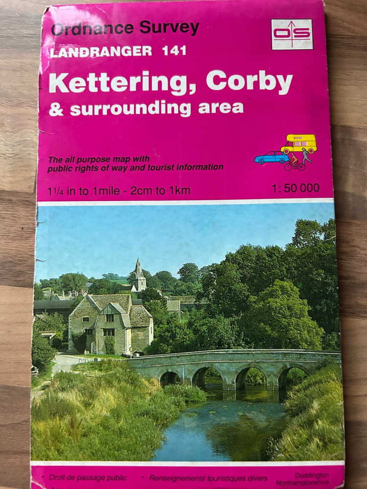 Vintage 1991 KETTERING & CORBY Landranger Map 141 Ordnance Survey
