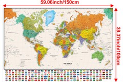 150 x 100 cm Map Of The World Print Poster Educational Art Wall Chart Travel