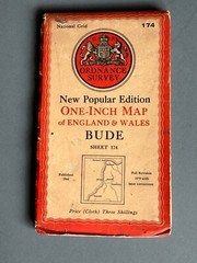 Vintage Ordnance Survey One Inch Cloth Map, of Bude, no 174, 1946….