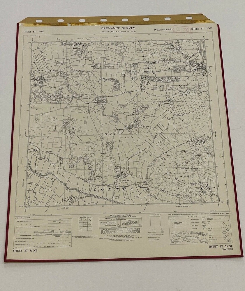 OS, 6 Inch to 1 Mile Map, sheet ST 35 NE, Somerset, Loxton area, 1962
