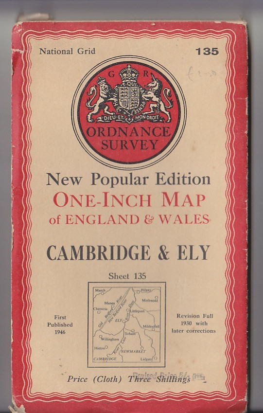 Ordnance Survey Cloth Map One Inch New Popular Edition Sheet 135 Cambridge & Ely