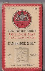 Ordnance Survey Cloth Map One Inch New Popular Edition Sheet 135 Cambridge & Ely