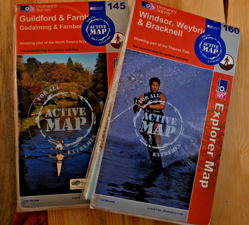 OS Active Maps – OL145 Guildford & OL160 Windsor – Laminated Hiking Pair – Used