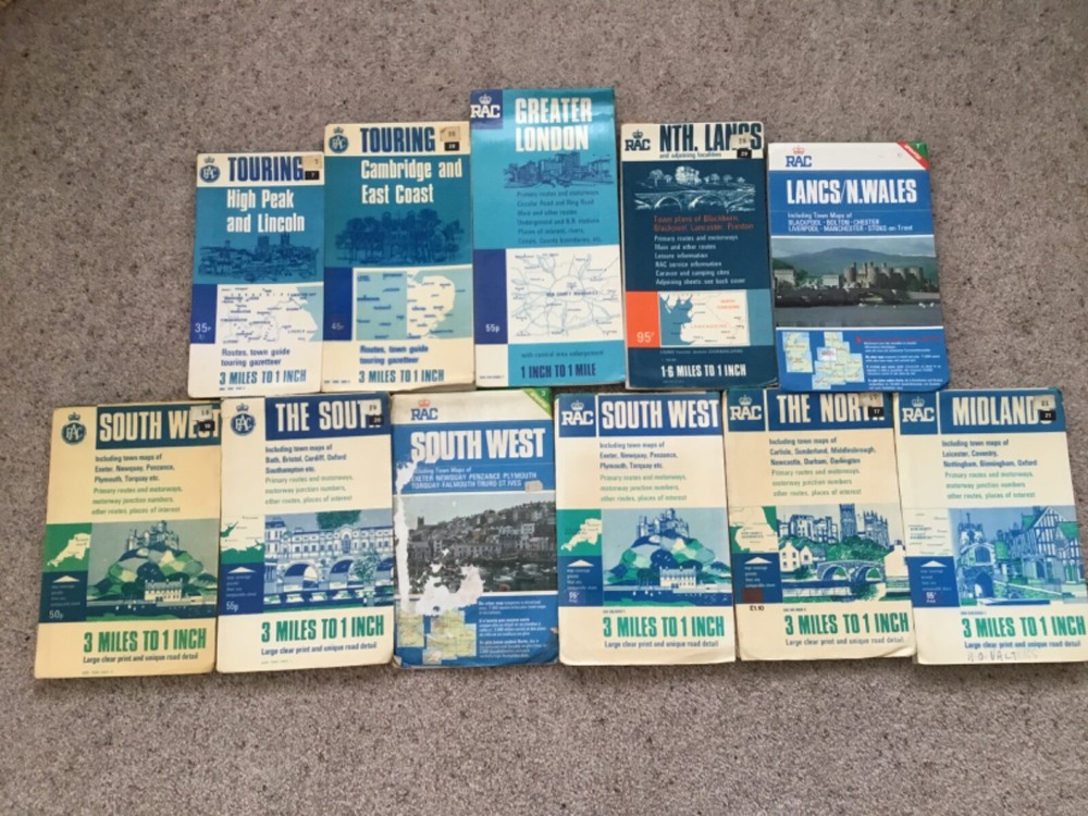 Vintage Collection of ELEVEN RAC Maps, inc TOURING. FOLD OUT MAP