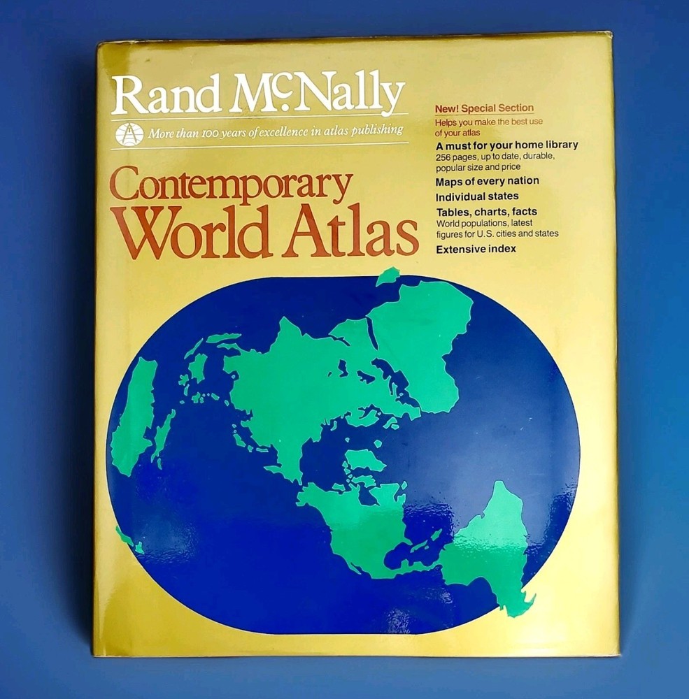 RAND MCNALLY WORLD ATLAS LE 1987 GOLD FOIL Contemporary Coffee Table Book HC VGC