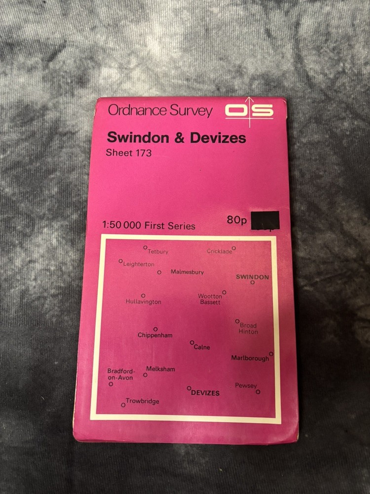 Vintage 70s Ordnance Survey First Series Pink Cover Map 173 Swindon & Devizes