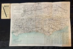 2 Vintage Bacon’s Motoring And Cycling Cloth Road Maps – Suffolk & Sussex