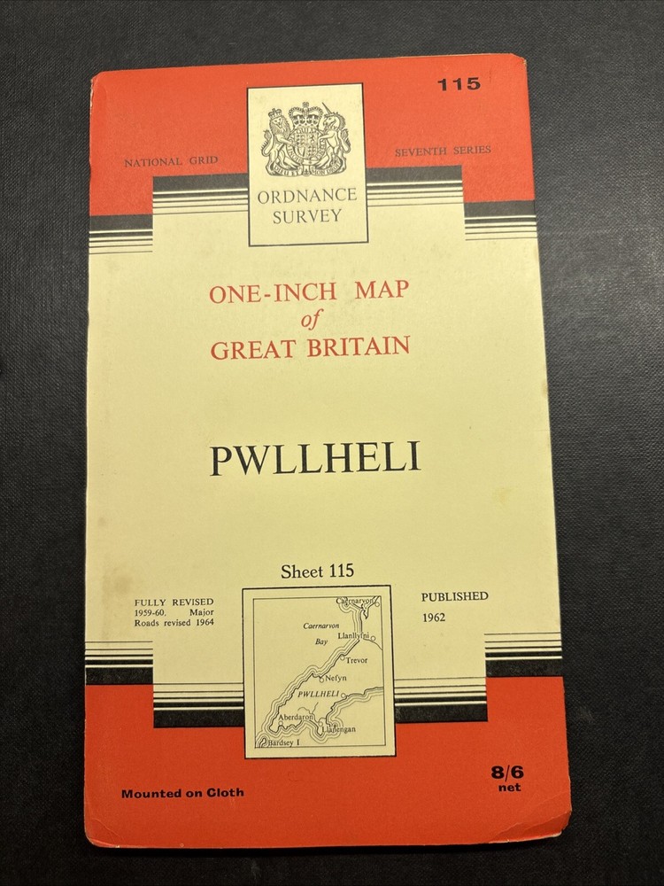 Vintage Ordnance Survey Map 7th series One Inch Cloth Mounted Pwllheli 1964