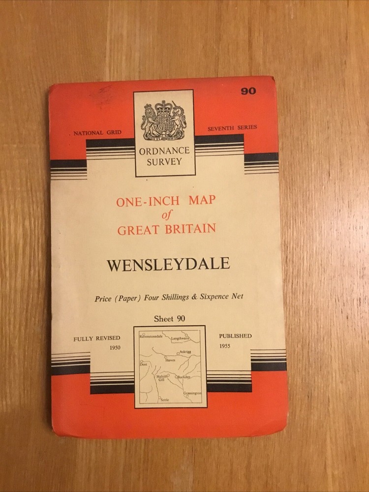 1955 Ordnance Survey One Inch Seventh Series Map 90 Wensleydale (incl Askrigg )