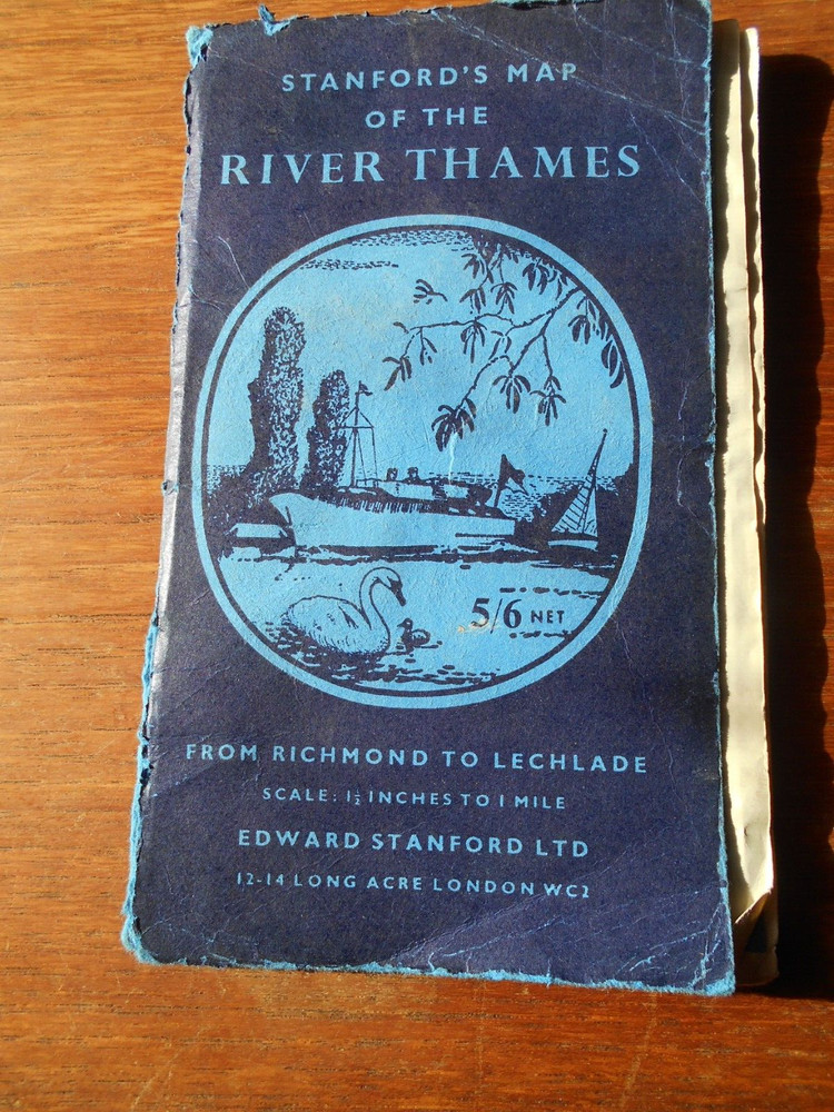 1961 Map of the River Thames Published by Stanford 1.5 ” to a mile linear map