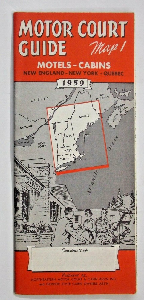 Motor Court Guide Map 1 Motels – Cabins New England New York Quebec 1959