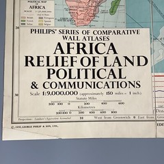 Vintage Phillips large Wall Map Linen backed Africa 1958 Folded RARE 112 x 90