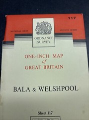 Vintage Ordnance Survey One Inch Map Cloth Mounted Bala & Welshpool 7th Series