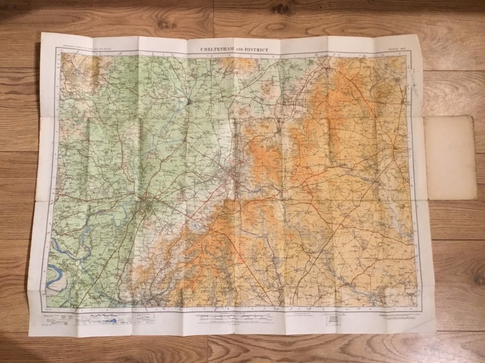 Chelenham and District Travel Map 1922 Lovely Antique map on cloth