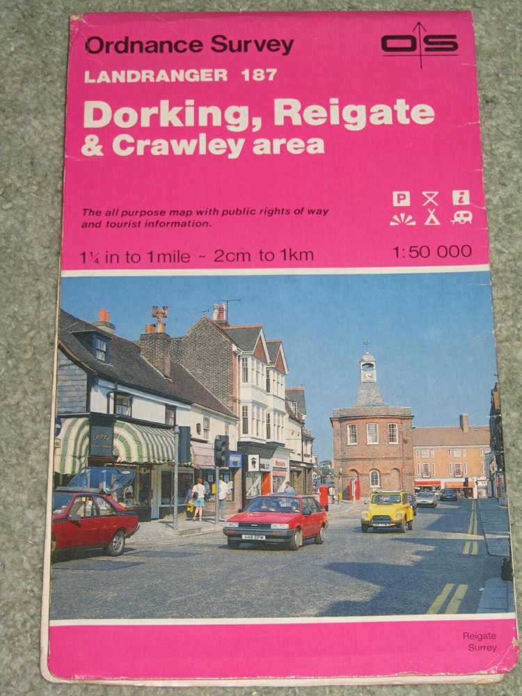OS Ordnance Survey Landranger Map Sheet 187 Dorking, Reigate & Crawley area 1985