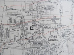 VINTAGE OS MAP NORTH LANCING & N SOMPTING SUSSEX 1949 SIX INCHES – ONE MILE