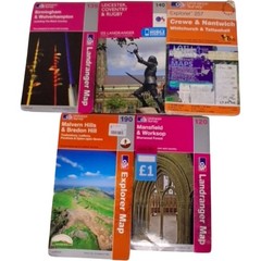 Ordnance Survey Map Bundle UK Explorer Landranger Leicester Birmingham Crewe