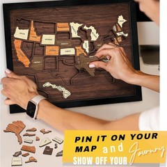 12x10inch Travel Map,Wooden USA Map Puzzle,Perfect For Couples and Families Gift