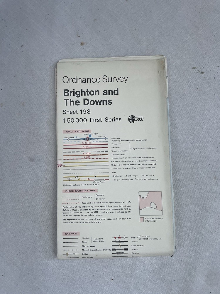 Vintage Ordnance Survey Map Sheet 196 Brighton And The Downs First Series