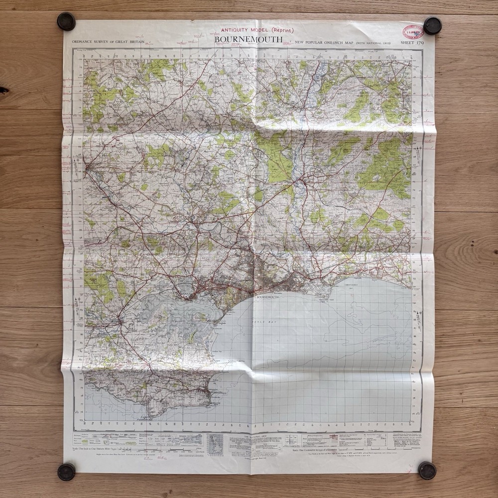 Vintage Ordinance Survey Map Sheet Bournemouth 1953 Antiquity Reprint