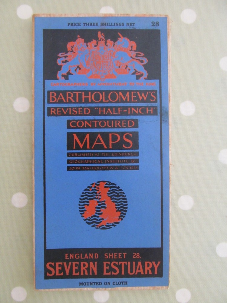 VINTAGE BARTHOLOMEW’S MAP SEVERN ESTUARY REVISED HALF-INCH CONTOURED CLOTH 1934