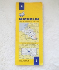 Vintage Michelin Map Mons Luxembourg, Belgium Road route planning