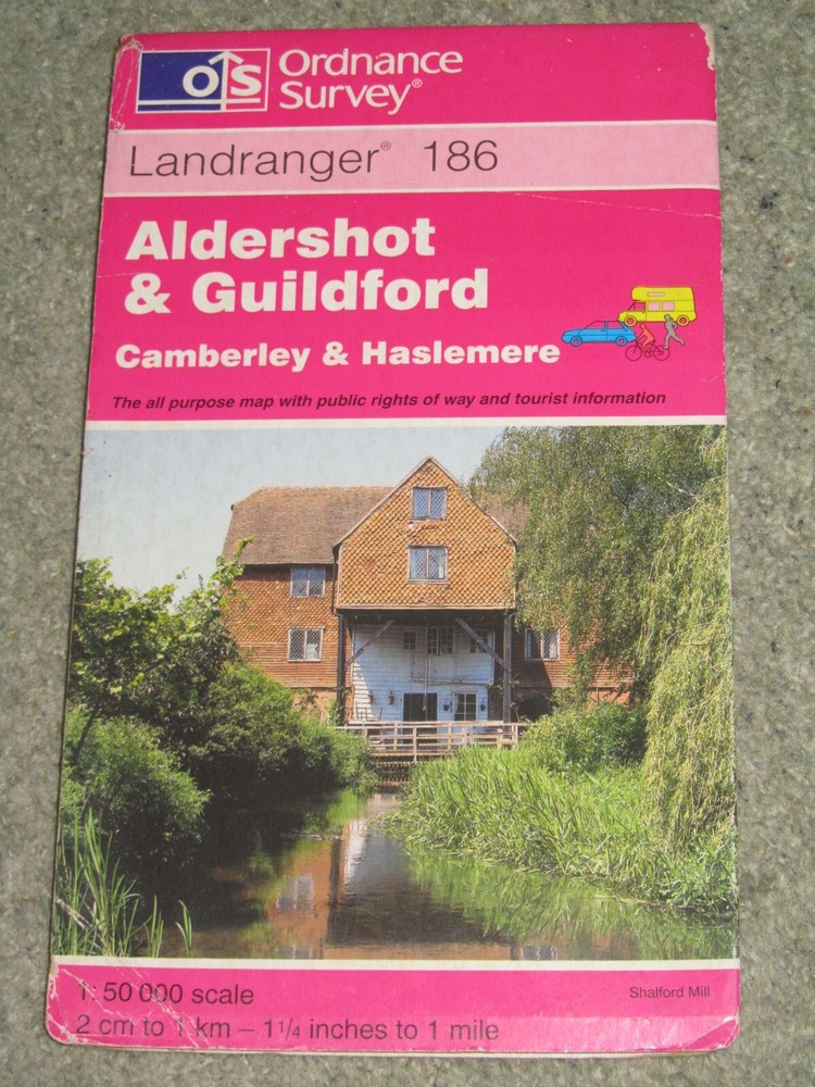 OS Ordnance Survey Landranger Map Sheet 186 Aldershot & Guildford – 2000 edn