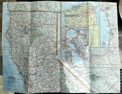 May 1966 Vintage National Geographic Map Northern and Southern California