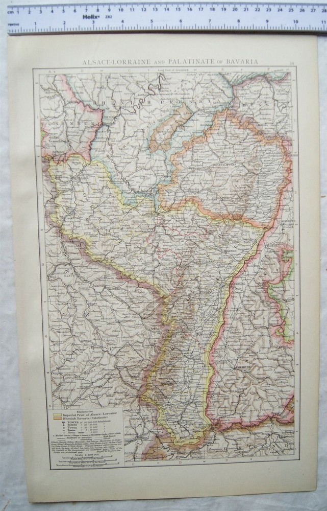 1895 The Times Plate 34 Alsace-Lorraine & Palatinate of Bavaria