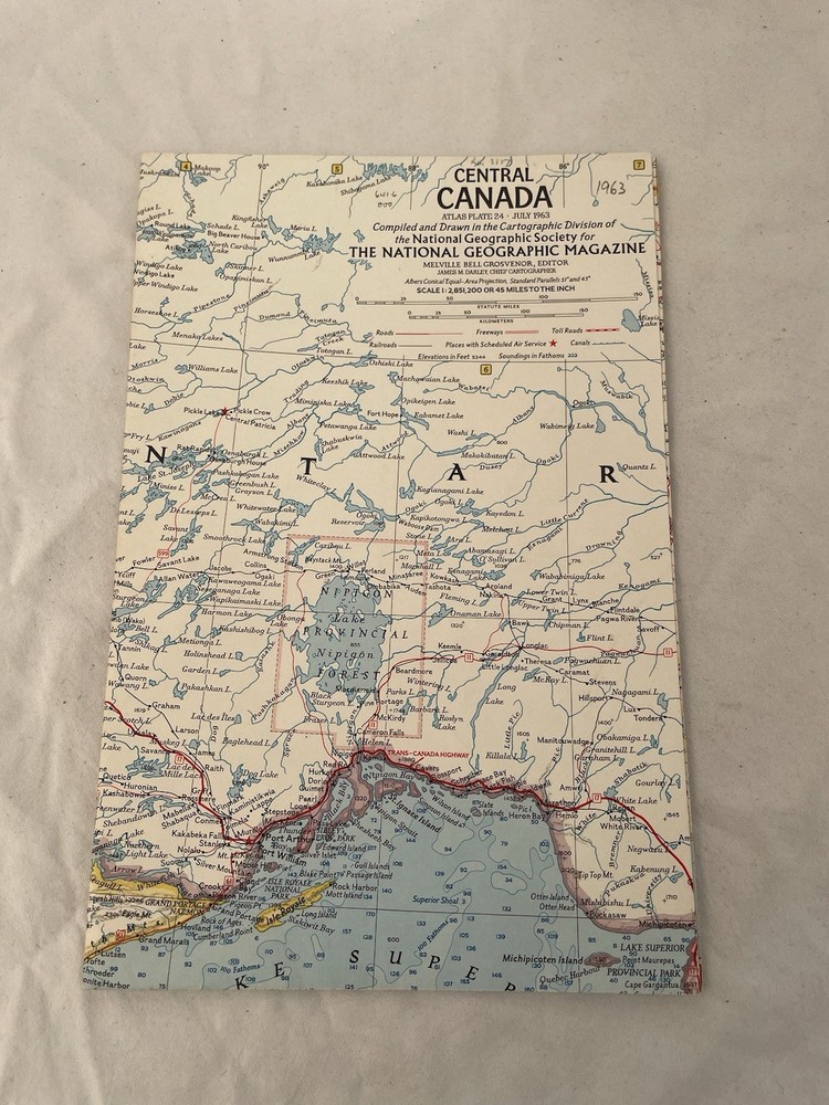Vintage National Geographic Map Central Canada July 1963