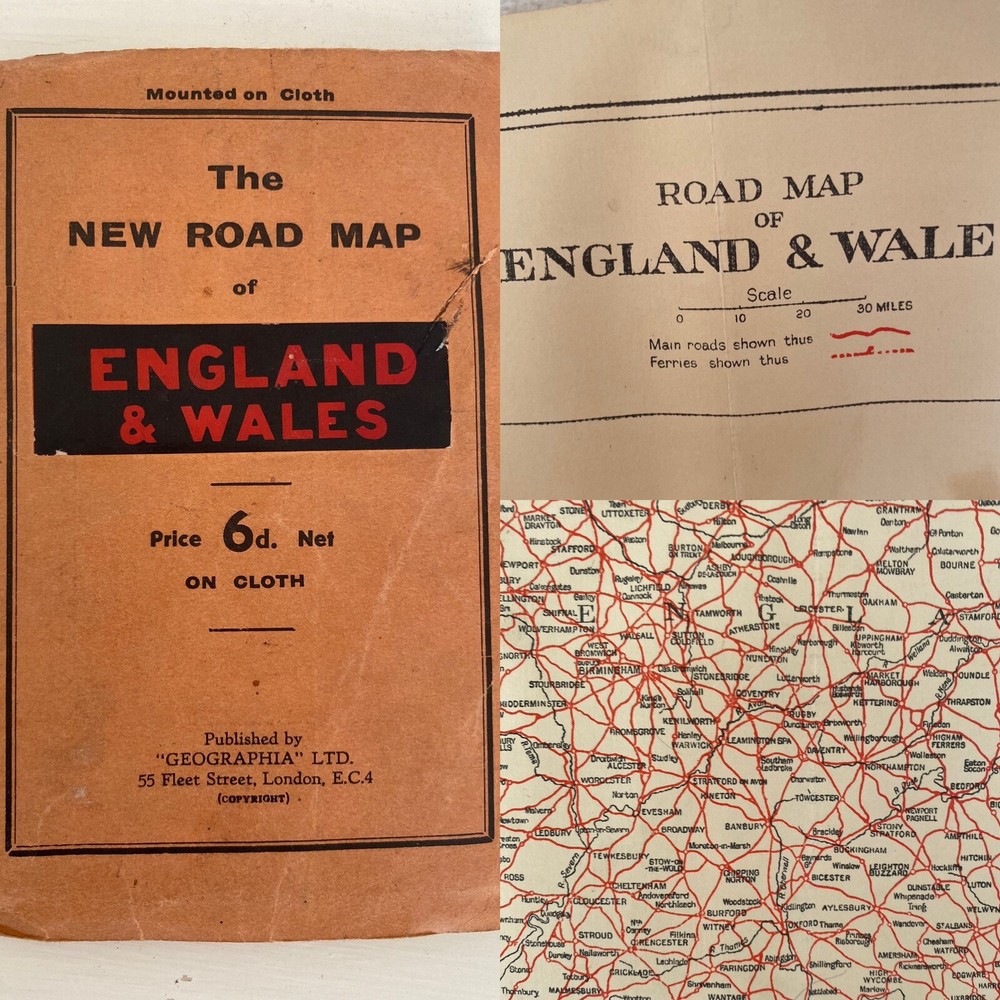 SUPERB Old CLOTH ROAD MAP Vintage Geographia ENGLAND AND WALES