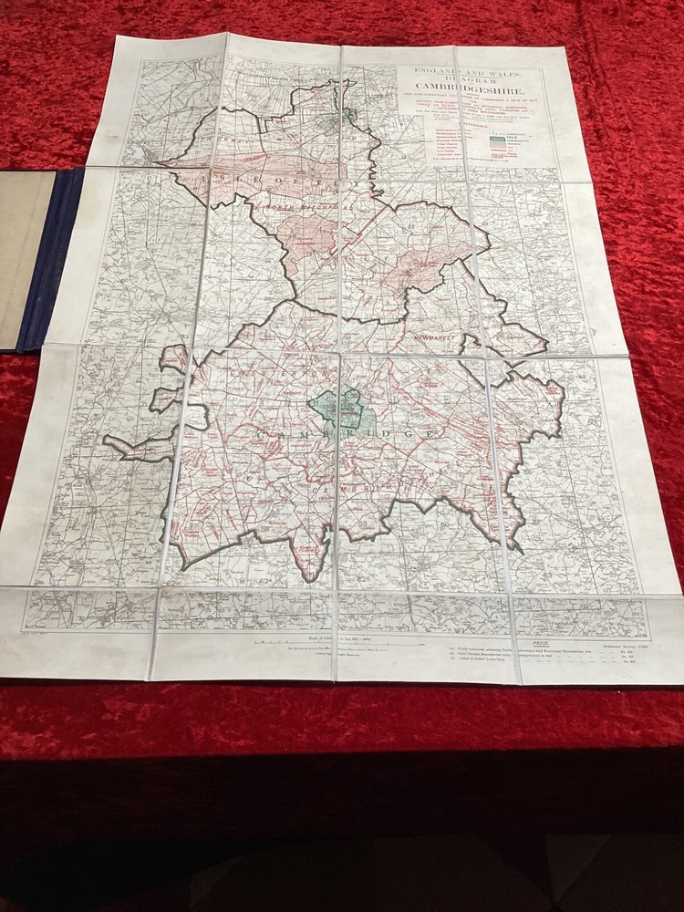 1934 ORDNANCE SURVEY MAP PARLIAMENTRY COUNTIES OF CAMBRIDGESHIRE & ISLE OF ELY