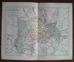 Antique colour county map Middlesex late Victorian George Philip – Railways