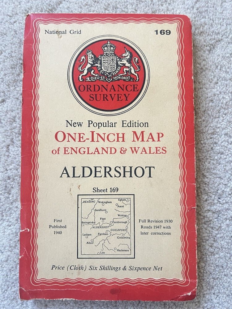 Ordnance Survey Vintage Cloth Map 1952 50s The Aldershot Guildford Free Post UK