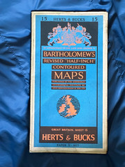 Vintage Bartholomew’s Half Inch Paper Map, Sheet 15, Herts & Bucks, 1957