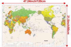 Map of The World Wall Chart Poster Mural School Classroom Home Decor（120x80cm ）