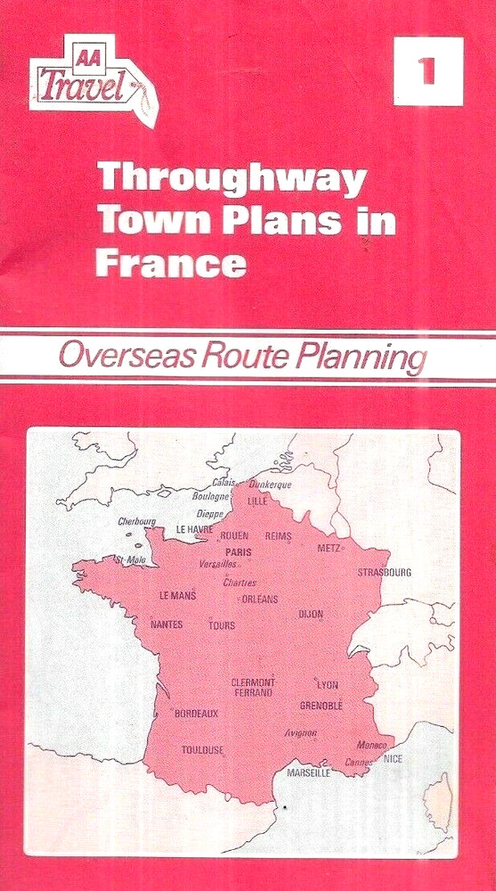 AA Travel Map – Throughway Town Plans in France – Route Planning (1987)