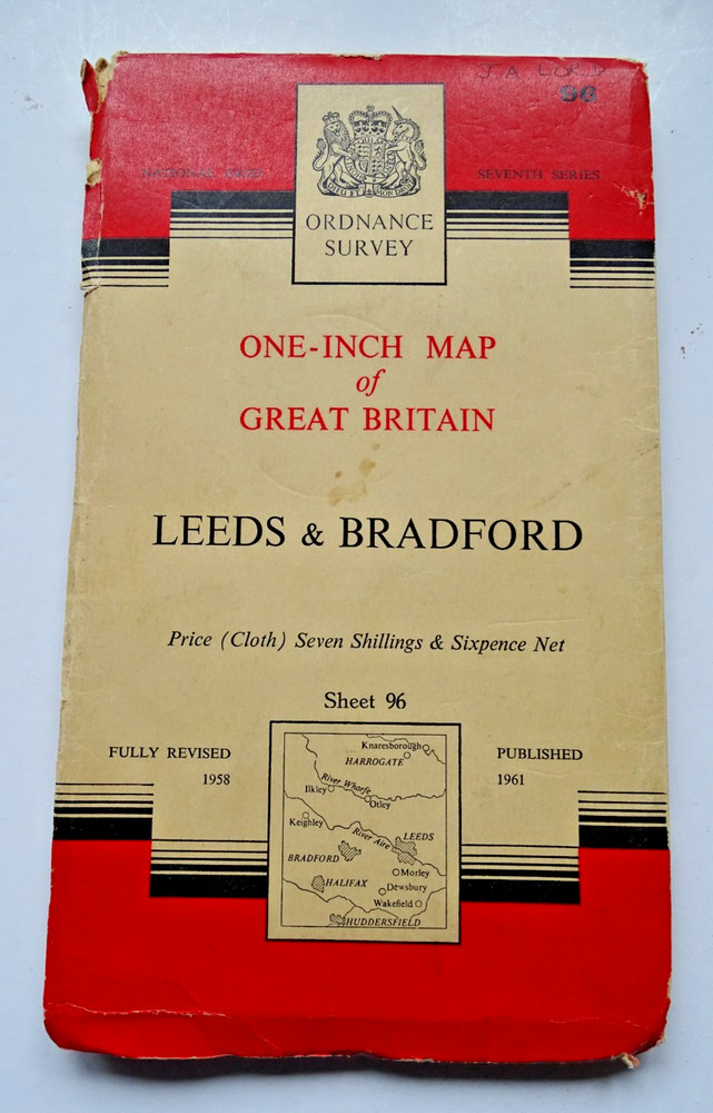 Ordnance Survey Map – Seventh Series – Leeds & Bradford – No. 96- Cloth – 1961