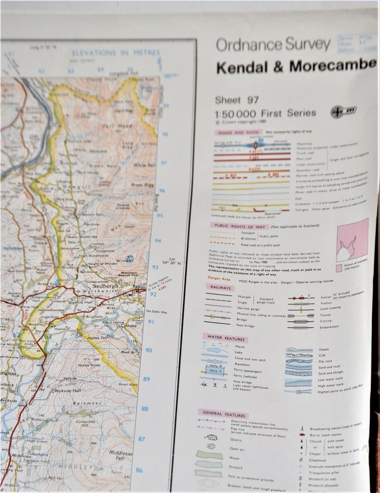 Very large scale Ordnance Survey Map 1: 50 000 Kendal & Morecambe 1980