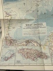 Vintage National Geographic Map West Indies March 1954