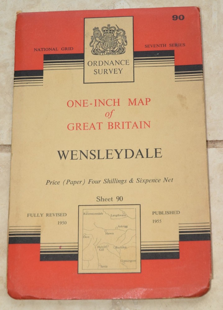 WENSLEYDALE Ordnance Survey One-Inch Map Sheet 90 7th Series 1955 Paper