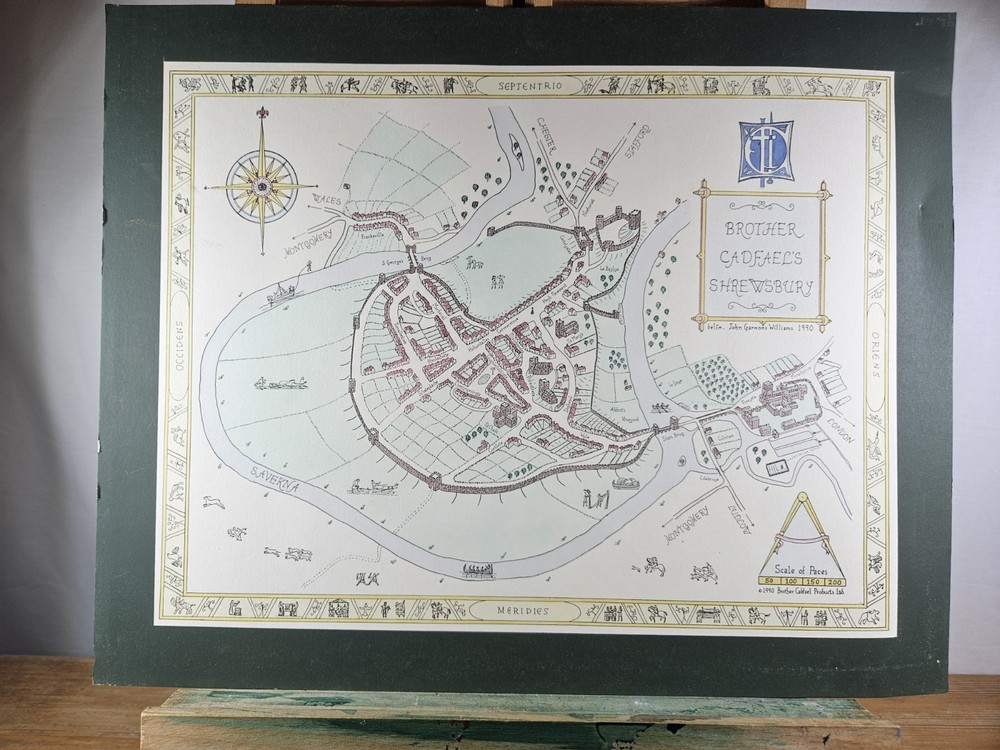 BROTHER CADFAEL SHREWSBURY MAP 1990 JOHN GARNONS WILLIAMS MEDIEVAL STYLE HISTORY
