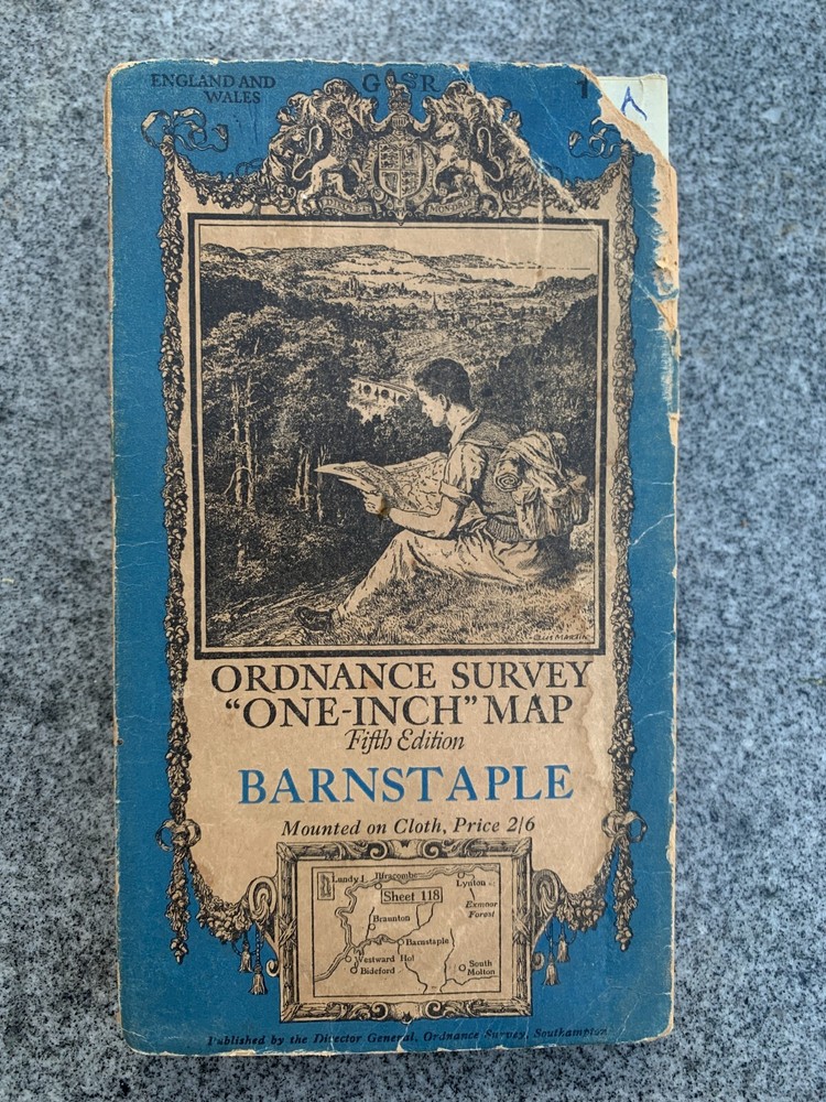 OS 1936 Ordnance Survey One Inch Fifth Edition Cloth 1″ Map 118 Barnstaple.